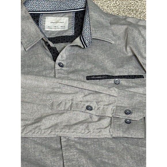 Craft & Flow Mens Size Large Button Down Shirt Long Sleeve Gray Geometric Inside - Picture 2 of 6